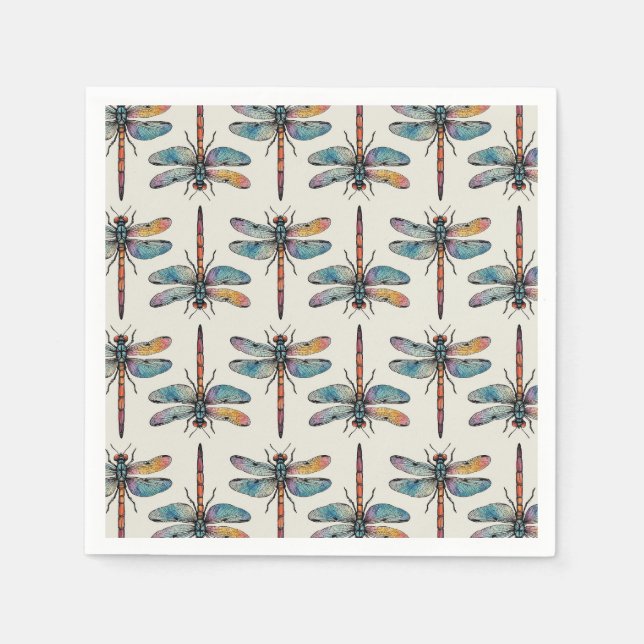 Serviette En Papier Motif de libellule coloré (Devant)