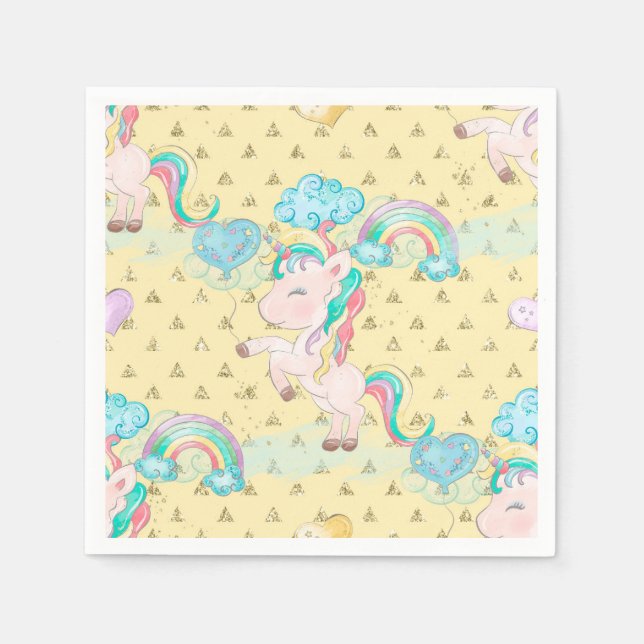 Serviette En Papier Motif de licorne magique jaune clair (Devant)