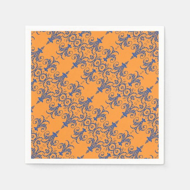 Serviette En Papier Motif de lustre bleu orange (Devant)