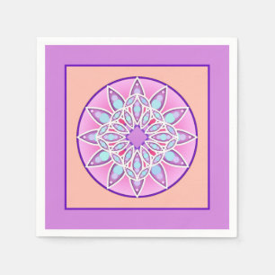 Serviette En Papier Motif de mandala en lavande, orchidée et corail