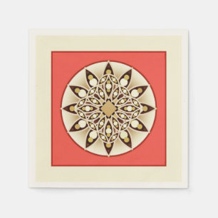 Serviette En Papier Motif de mandala en rose corail, chocolat et beige