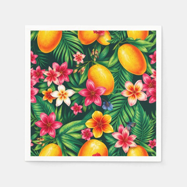 Serviette En Papier Motif de Mango Tropical et feuille de palme (Devant)