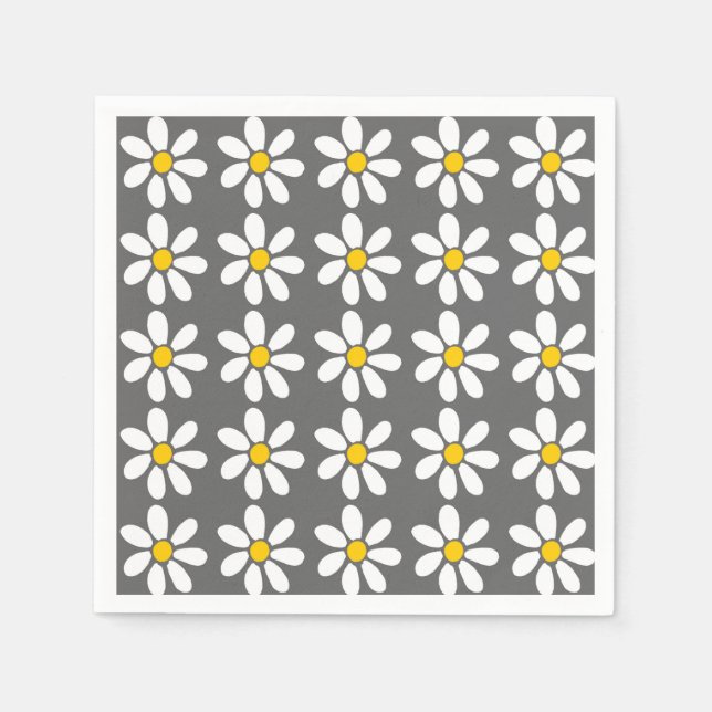Serviette En Papier Motif de marguerite blanc gris jaune (Devant)