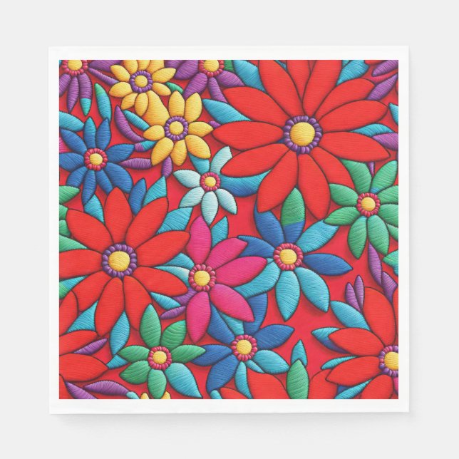 Serviette En Papier Motif de Marguerite Brodé (Devant)