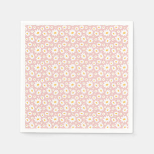 Serviette En Papier Motif de Marguerite Dessinée à la Main Rose Pâle