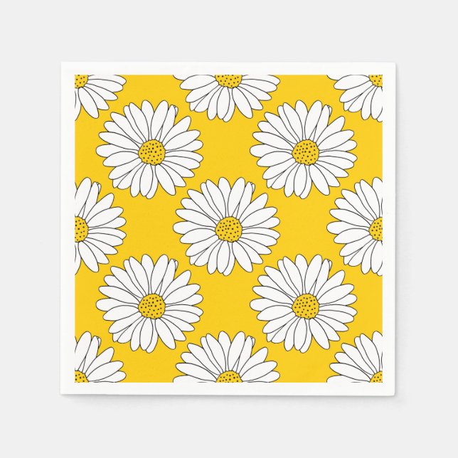 Serviette En Papier Motif de marguerite jaune blanc 2 (Devant)