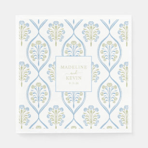 Serviette En Papier Motif de mariage floral bleu et vert sur mesure