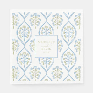 Serviette En Papier Motif de mariage floral bleu et vert sur mesure