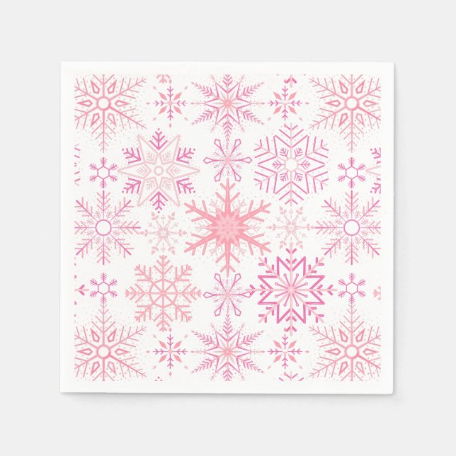 Serviette En Papier Motif de neige rose (Devant)