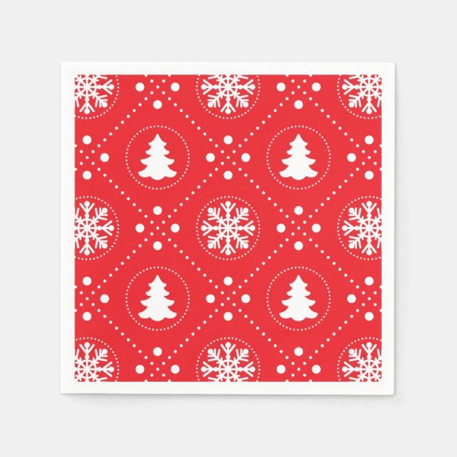 Serviette En Papier Motif de Noël blanc rouge classique (Devant)