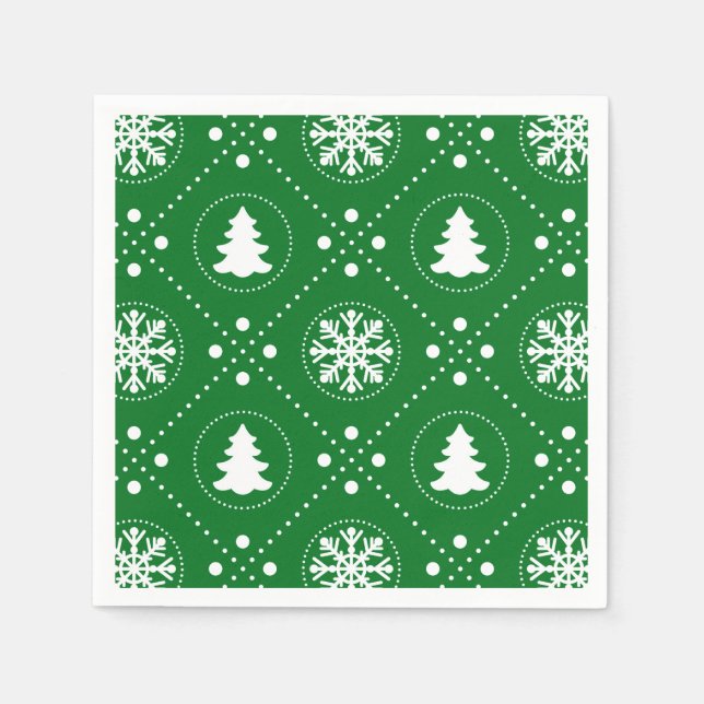 Serviette En Papier Motif de Noël blanc vert classique (Devant)