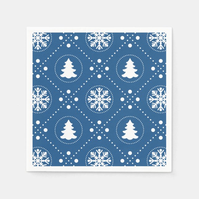 Serviette En Papier Motif de Noël bleu classique (Devant)