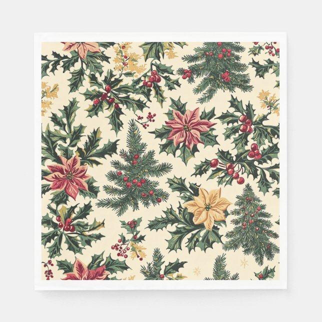 Serviette En Papier Motif de Noël floral de Poinsettia (15) (Devant)