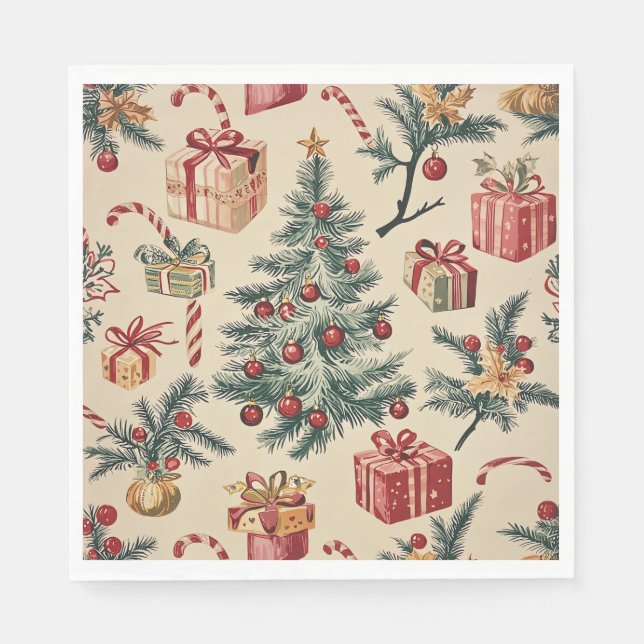 Serviette En Papier Motif de Noël floral Poinsettia (2) (Devant)