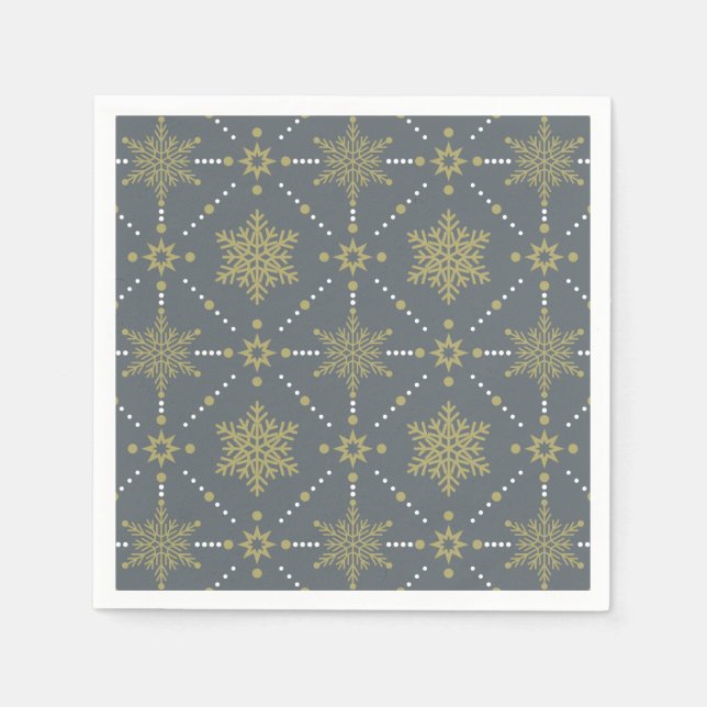 Serviette En Papier Motif de Noël Gris et Gold Snowflakes (Devant)