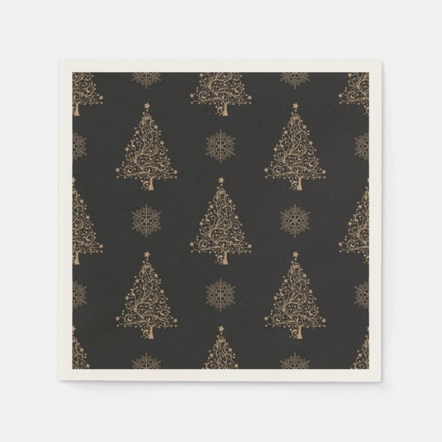 Serviette En Papier Motif de Noël noir et or (Devant)
