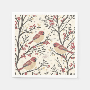 Serviette En Papier Motif de Noël oiseau rustique et poinsettia