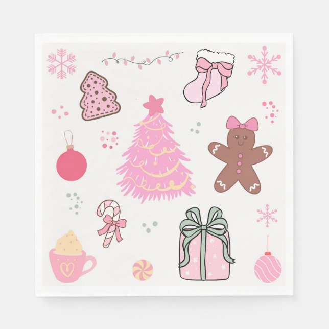 Serviette En Papier Motif de Noël rose (Devant)