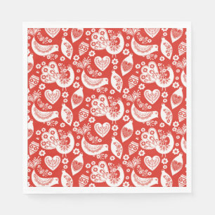 Serviette En Papier Motif de Noël scandinave rouge avec oiseaux