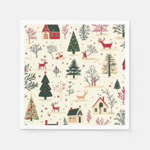 Serviette En Papier Motif de Noël vintage en forêt