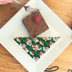 Serviette En Papier motif de Noël Vintage Vert des années 50 avec chat