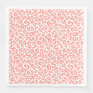 Serviette En Papier Motif de nombre aléatoire 65e âge Corail/Blanc
