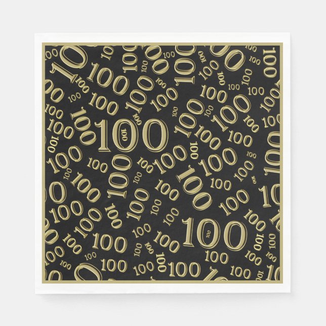 Serviette En Papier Motif de nombre aléatoire Black/Gold 100 (Devant)