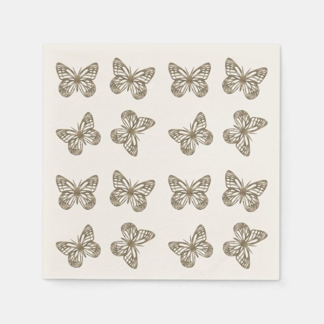 Serviette En Papier Motif de papillons dorés (Devant)