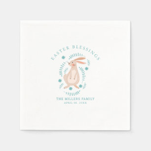 Serviette En Papier Motif de Pâques avec oeufs, lapin, poussin, fleurs