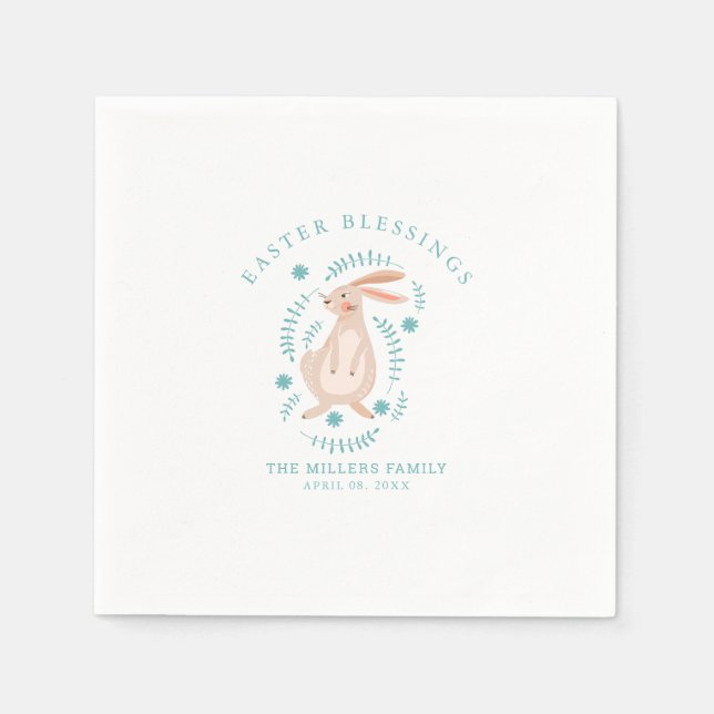 Serviette En Papier Motif de Pâques avec oeufs, lapin, poussin, fleurs (Devant)