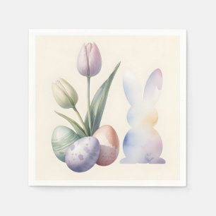 Serviette En Papier Motif de Pâques minimaliste avec tulipes et un lap