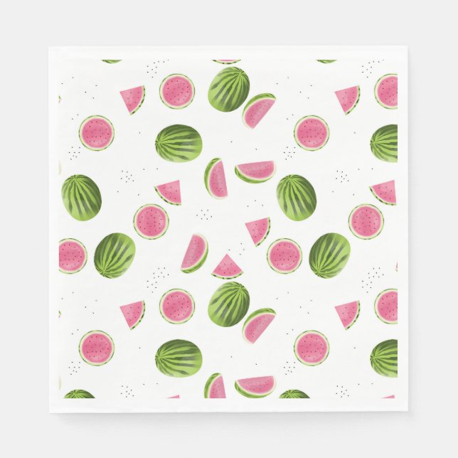 Serviette En Papier Motif de pastèque rose et vert d'été (Devant)