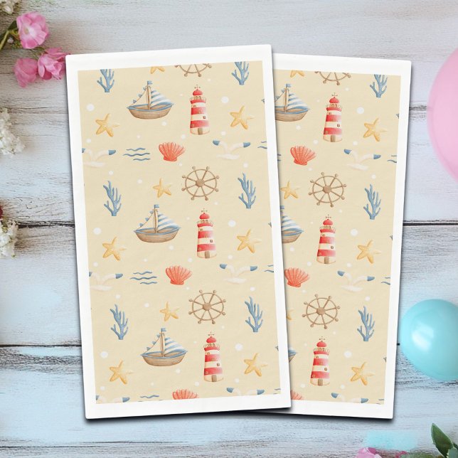 Serviette En Papier Motif de phare Boho Nautical Boat (Créateur téléchargé)
