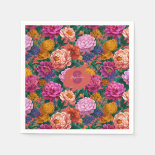 Serviette En Papier Motif de pivoine colorée vintage