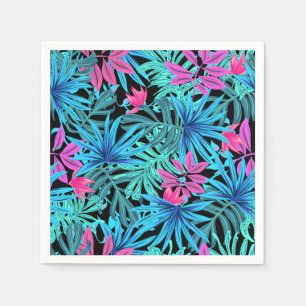 Serviette En Papier Motif de plante tropicale rose et bleu néon