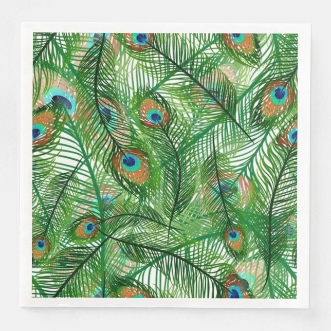 Serviette En Papier motif de plumes de paon (Devant)
