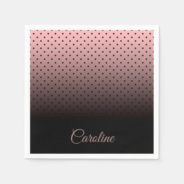 Serviette En Papier Motif de points noirs et Roses (Devant)