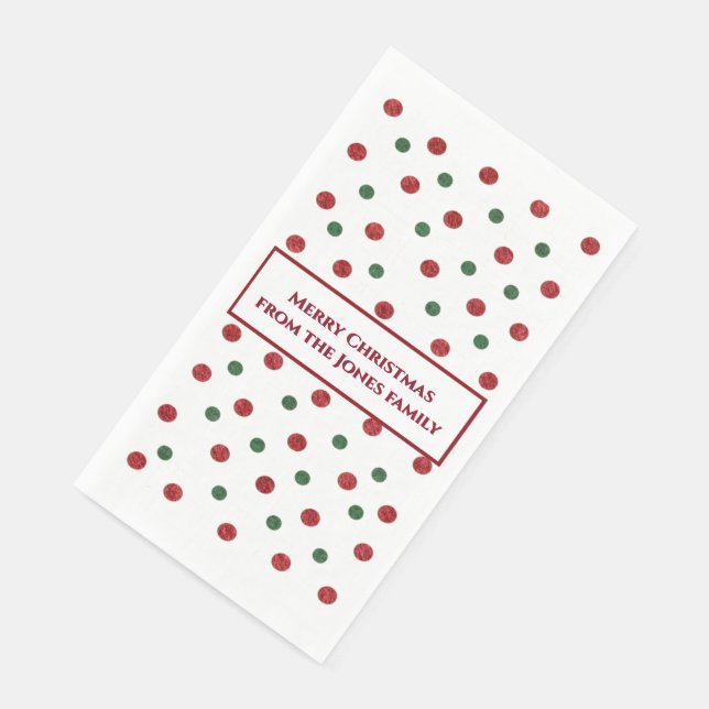 Serviette En Papier Motif de points rétro Noël vert rouge (Coin)