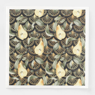 Serviette En Papier Motif de poires d'aquarelle et d'échelles d'or