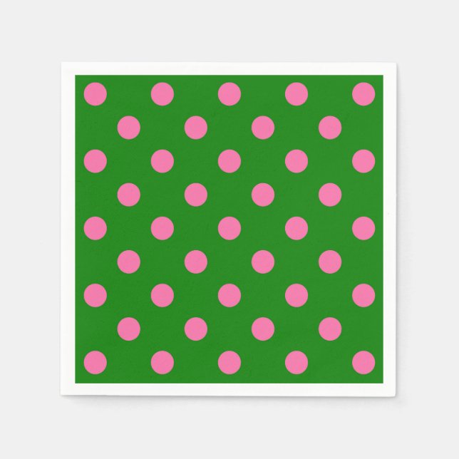 Serviette En Papier Motif de pois roses sur fond vert  (Devant)