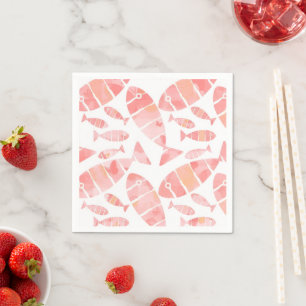 Serviette En Papier Motif de poisson aquarelle rose et corail fantaisi