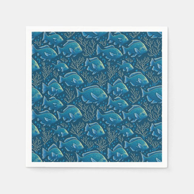 Serviette En Papier Motif de poisson bleu (Devant)