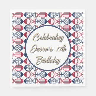 Serviette En Papier Motif de poisson moderne rouge, bleu et blanc de l