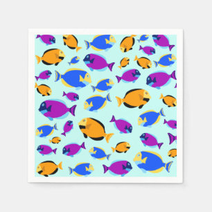 Serviette En Papier Motif de poissons tropicaux colorés en Mer Bleue