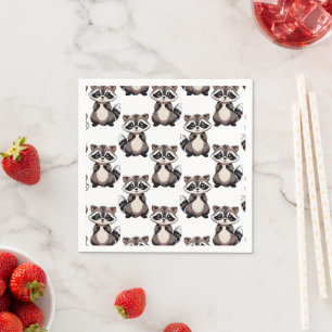 Serviette En Papier Motif de Raton Laveur Blanc