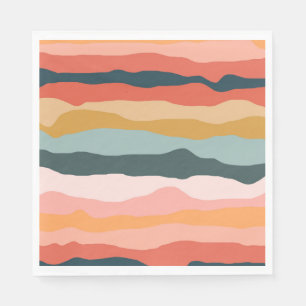 Serviette En Papier Motif de rayure de corail terreux coloré abstrait