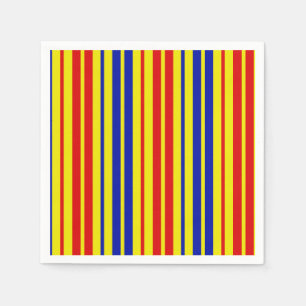 Serviette En Papier Motif de rayures rouges bleues jaunes 