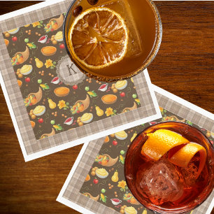 Serviette En Papier Motif de récolte de Thanksgiving monogrammé avec c