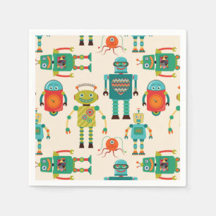 Serviette En Papier Motif de robots rétro colorés