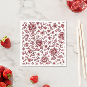 Serviette En Papier Motif de rose vintage rouge foncé 